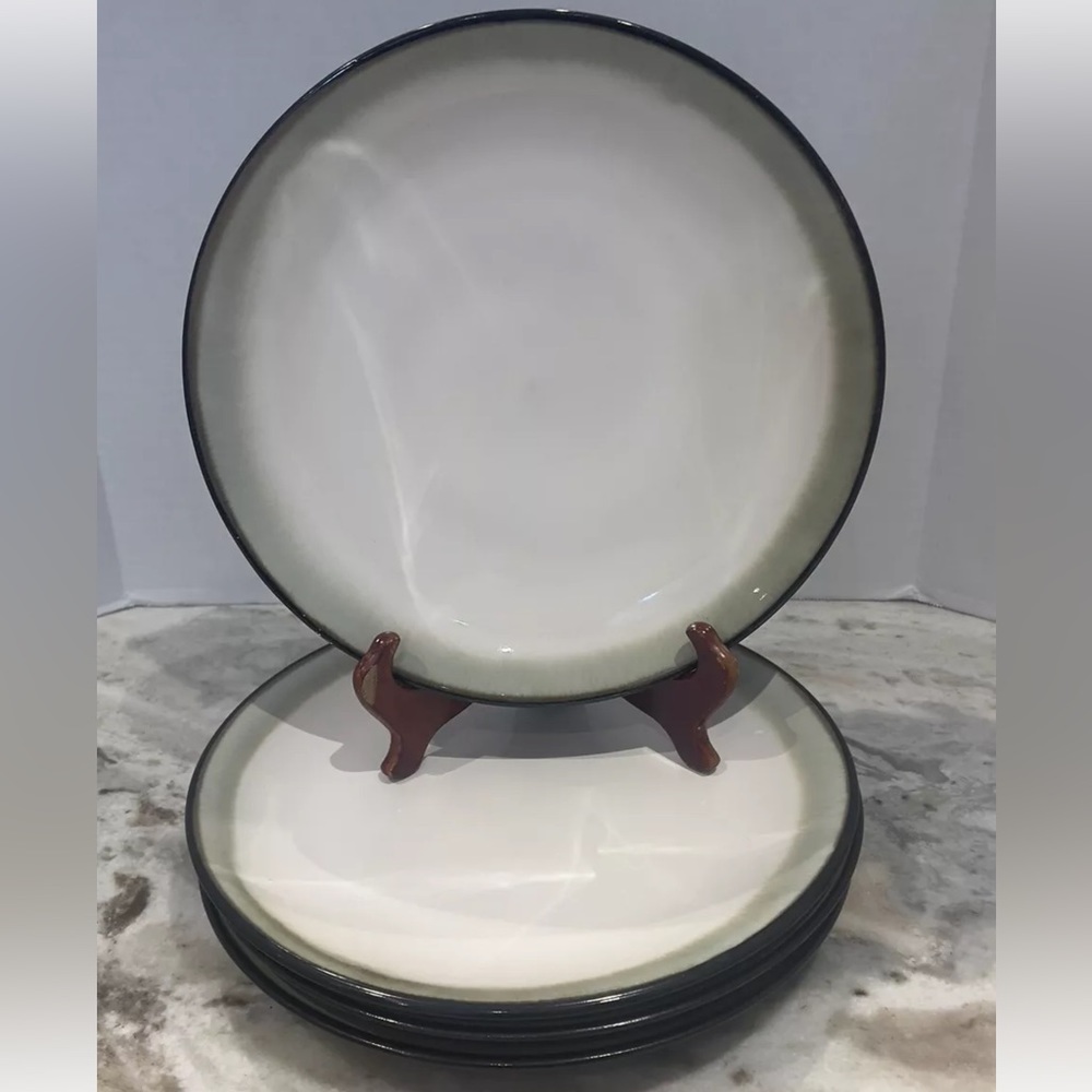 4 Sango Nova Black White Gray Drip Glaze Salad Dessert 8”Plates set of 4